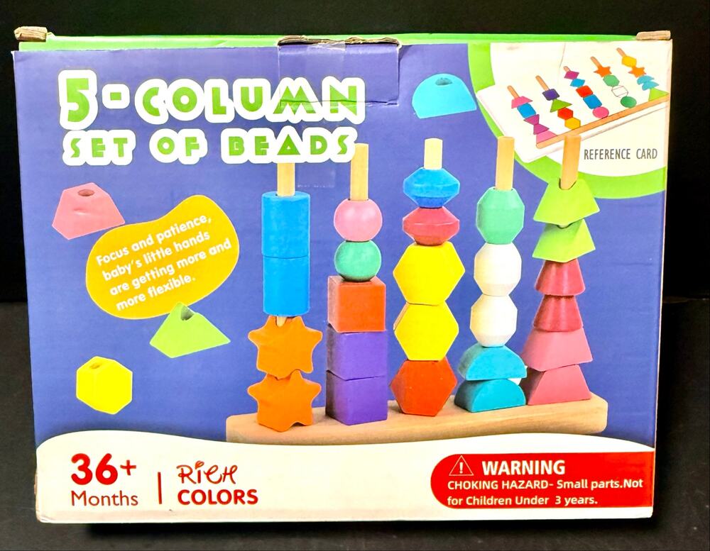Montessori-style 5-Column Set of Beads wooden shape sorting and sequencing toy